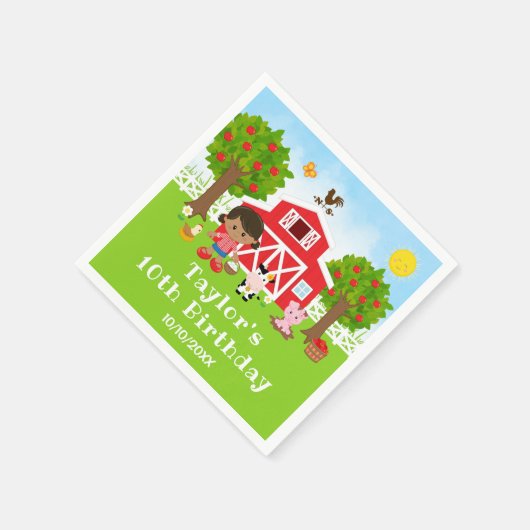 ファームレッドバーンアフリカンアメリカンガールバースデーパーティー スタンダードカクテルナプキン (角)