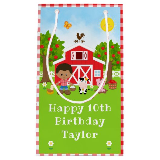 ファームレッドバーンアフリカンアメリカンボーイハッピーバースデー スモールペーパーバッグ (正面)