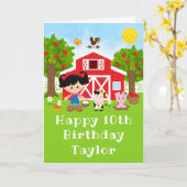 ファームレッドバーンブラックヘアガールハッピーバースデー カード (黄色い花)