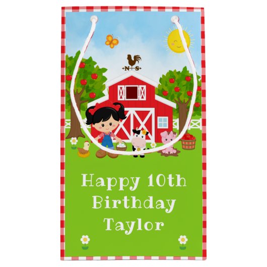 ファームレッドバーンブラックヘアガールハッピーバースデー スモールペーパーバッグ (裏面)