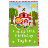 ファームレッドバーンブロンドヘアガールハッピーバースデー ミディアムペーパーバッグ (正面)