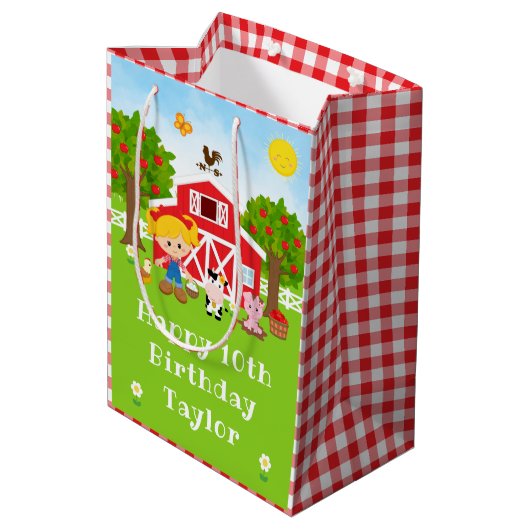 ファームレッドバーンブロンドヘアガールハッピーバースデー ミディアムペーパーバッグ (裏面アングル)