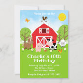 ファームレッド納屋周囲の庭動物バースデーパーティー 招待状 (正面)