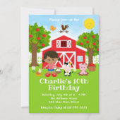 ファームレッド納屋周囲の庭誕生日アフリカンアメリカンガール 招待状 (正面)