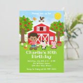 ファームレッド納屋周囲の庭誕生日アフリカンアメリカン 招待状 (スタンド正面)