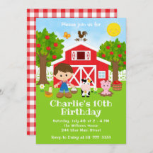 ファームレッド納屋周囲の庭誕生日ブラウンヘアボーイ