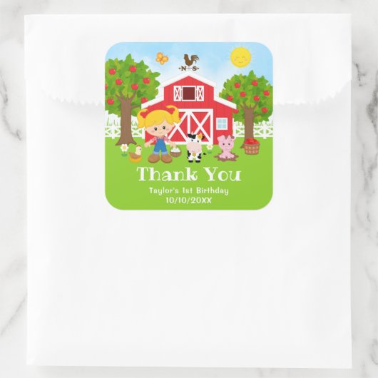 ファームレッド誕生日ブロンドヘアガールサンキューユー スクエアシール (バッグ)