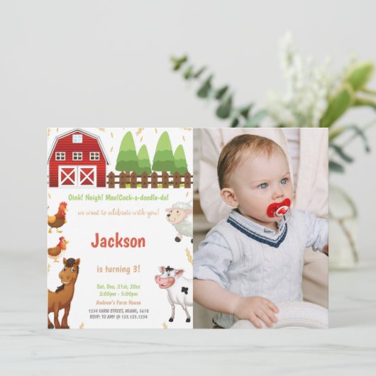 ファーム動物の誕生日招待状と写真 招待状 (スタンド正面)