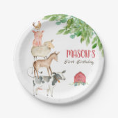 ファーム動物納屋周囲の庭パーティーグリーンリーボーイ誕生日 ペーパープレート (正面)