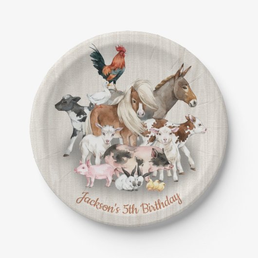 ファーム動物納屋周囲の庭誕生日パーティー紙プレート ペーパープレート (正面)