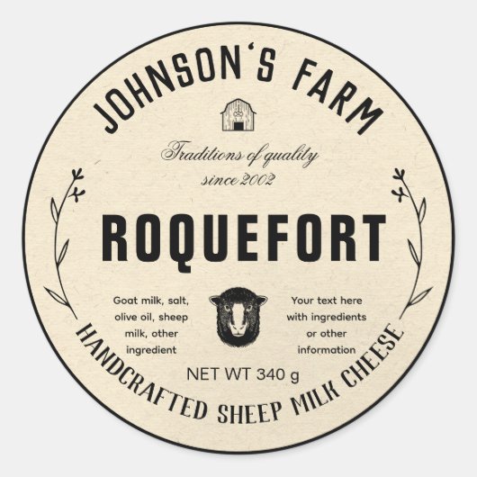 ファーム名 |リース | Sheep Milkチーズ |ヴィンテージ| ラウンドシール (正面)