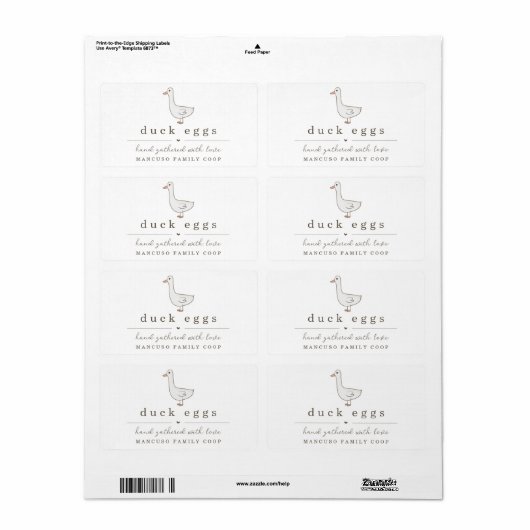 ファーム向け個人用に設定されたダック卵カートンラベル、Coop ラベル (フルシート)