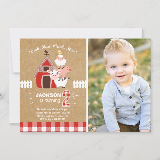 ファーム招待状誕生日オールドマクドナルドカントリー 招待状 (正面)