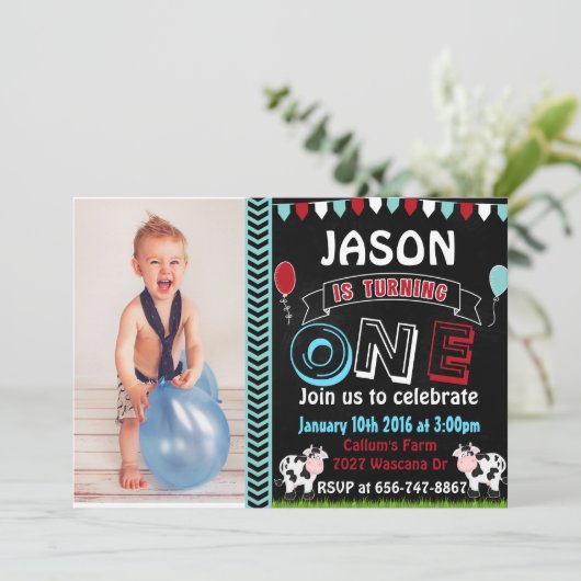 ファーム牛誕生日招待状とフォト招待状 招待状 (スタンド正面)