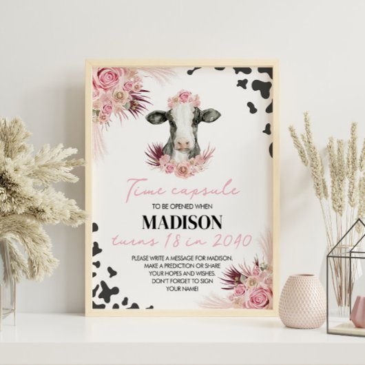 ファーム牛誕生日時間カプセル標識 ポスター