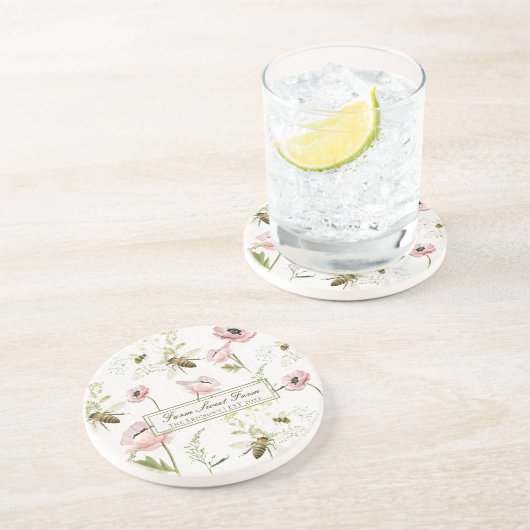 ファーム甘いファームファミリー名ポピー、蜂の野花 コースター (側面)