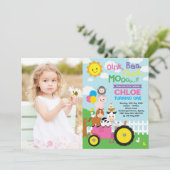 ファーム納屋周囲の庭アニマルズオールドマクドナルド誕生日 招待状 (スタンド正面)