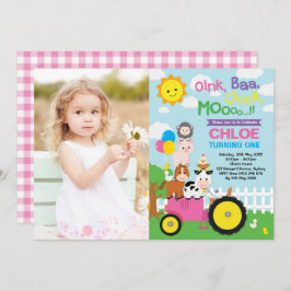 ファーム納屋周囲の庭アニマルズオールドマクドナルド誕生日 招待状