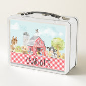 ファーム納屋周囲の庭アニマルモノグラムパーソナライズされた メタルランチボックス (裏面)