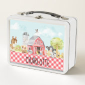ファーム納屋周囲の庭アニマルモノグラムパーソナライズされた メタルランチボックス (正面)