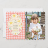 ファーム納屋周囲の庭チキン1st誕生日パーティー写真 招待状 (正面)