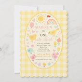 ファーム納屋周囲の庭チキン1st誕生日 招待状 (正面)