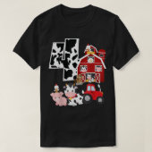 ファーム納屋周囲の庭テーマピグカウホース4th誕生日4Y Tシャツ (デザイン正面)