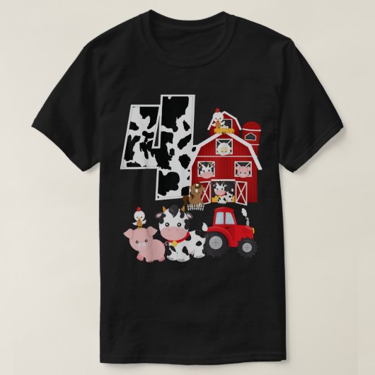 ファーム納屋周囲の庭テーマピグカウホース4th誕生日4Y Tシャツ (デザイン正面)