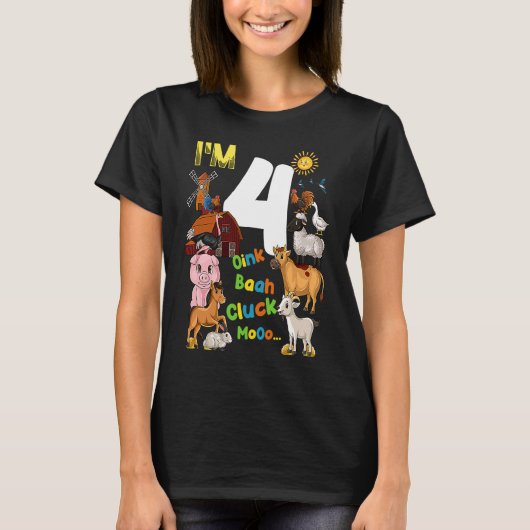 ファーム納屋周囲の庭テーマピグカウホース4th誕生日4Y Tシャツ (正面)