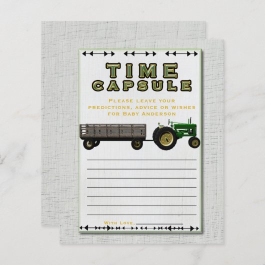 ファーム納屋周囲の庭トラクタータイムカプセルベビーシャワー (正面/裏面)