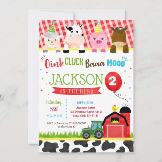 ファーム納屋周囲の庭バースデーパーティ招待状 招待状 (正面)