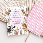 ファーム納屋周囲の庭パーティーアニマルズガール誕生日 招待状