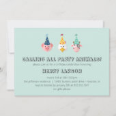 ファーム納屋周囲の庭パーティー動物子供の誕生日 招待状 (正面)