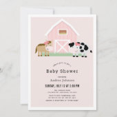 ファーム納屋周囲の庭ピンクガールベビーシャワー 招待状 (正面)