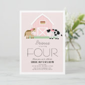 ファーム納屋周囲の庭ピンクガール誕生日 招待状 (スタンド正面)