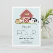 ファーム納屋周囲の庭ブルーボーイ誕生日 招待状 (スタンド正面)