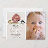 ファーム納屋周囲の庭ベージュフォト1st誕生日招待状 招待状 (正面)