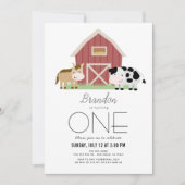 ファーム納屋周囲の庭ホワイトジェンダーニュートラル1歳の誕生日 招待状 (正面)