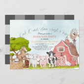 ファーム納屋周囲の庭ロデオウォーターカラー1st誕生日 招待状 (正面/裏面)