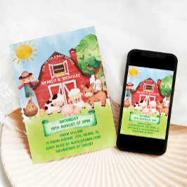 ファーム納屋周囲の庭動物かわいい赤ちゃんシャワー 招待状