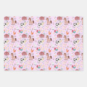 ファーム納屋周囲の庭動物ジンガムピンク ラッピングペーパーシート (正面)