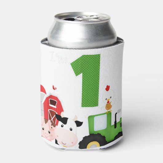 ファーム納屋周囲の庭動物トラクター1st誕生日1年 缶クーラー (缶正面)