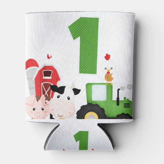 ファーム納屋周囲の庭動物トラクター1st誕生日1年 缶クーラー (正面)
