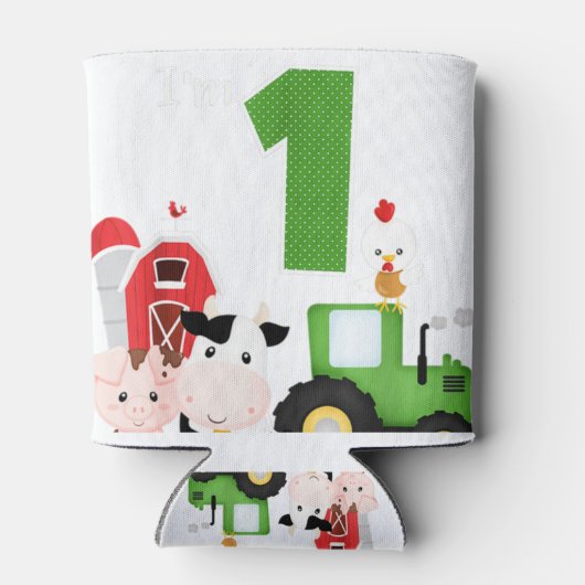 ファーム納屋周囲の庭動物トラクター1st誕生日1年 缶クーラー (裏面)