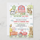 ファーム納屋周囲の庭動物子供の誕生日招待状 招待状 (正面)
