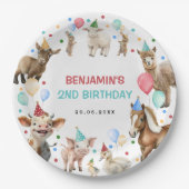 ファーム納屋周囲の庭動物紙吹雪誕生日ボーイ ペーパープレート (正面)