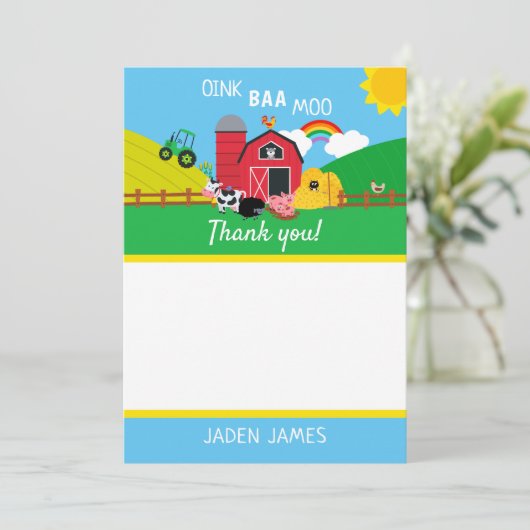 ファーム納屋周囲の庭動物誕生日ありがとう サンキューカード (スタンド正面)