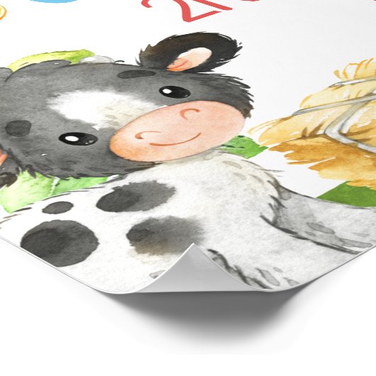 ファーム納屋周囲の庭動物誕生日ウェルカムサイン ポスター (角)