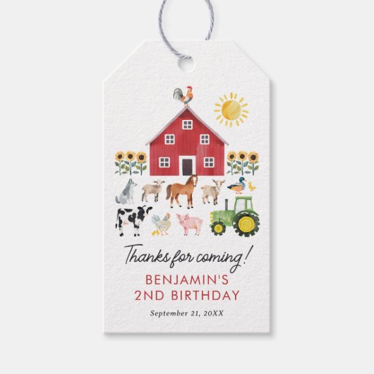 ファーム納屋周囲の庭動物誕生日メッセージカード ギフトタグ (正面)