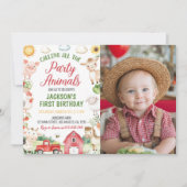 ファーム納屋周囲の庭動物誕生日写真招待状 サンキューカード (正面)